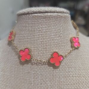 Gold and Pink Clover Necklace
